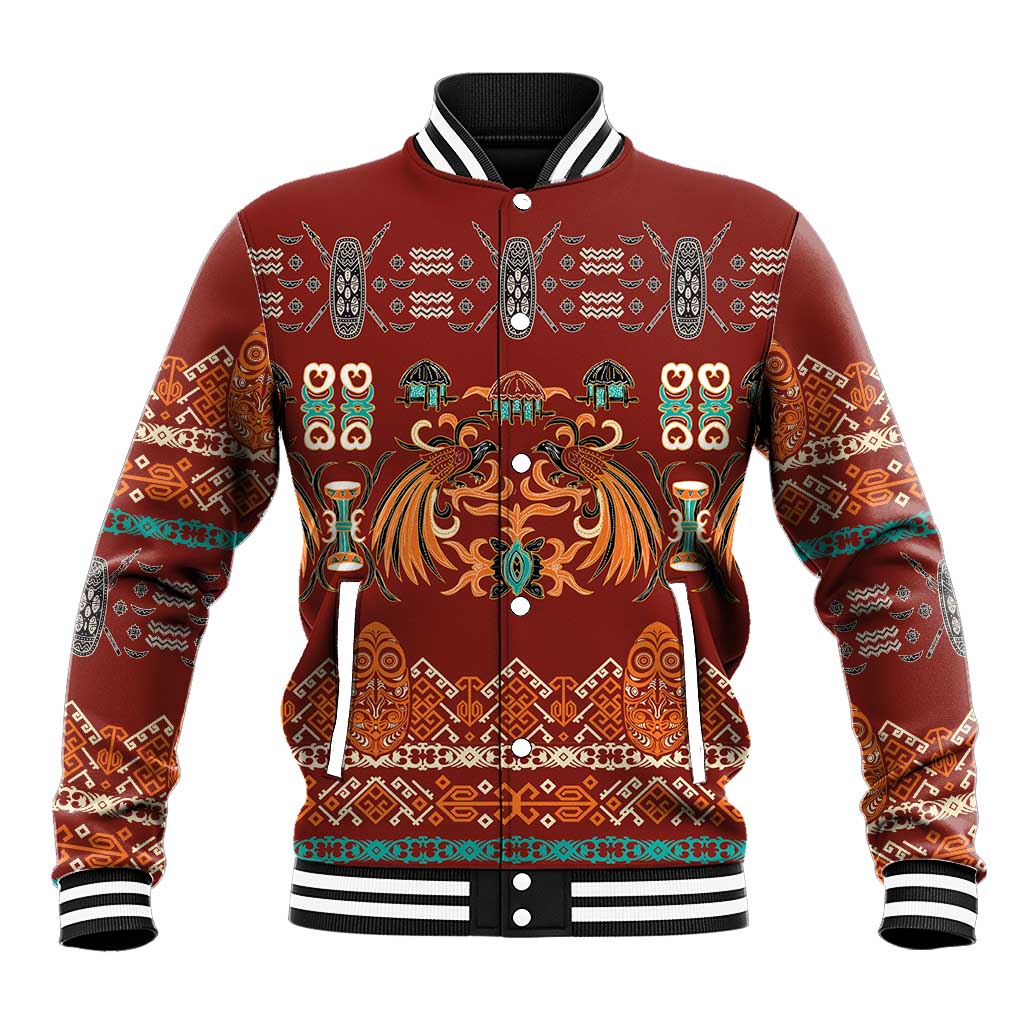 Oxblood Batik Papua-inspired Pattern Baseball Jacket LT9 Unisex Red - Polynesian Pride