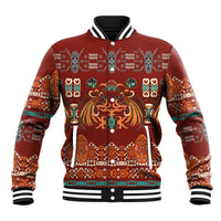 Oxblood Batik Papua-inspired Pattern Baseball Jacket LT9 Unisex Red - Polynesian Pride