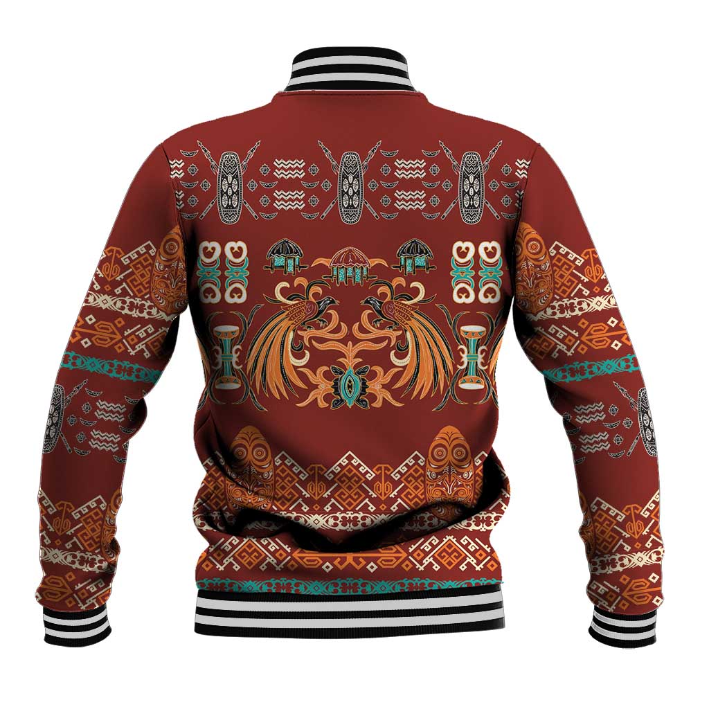 Oxblood Batik Papua-inspired Pattern Baseball Jacket LT9 - Polynesian Pride