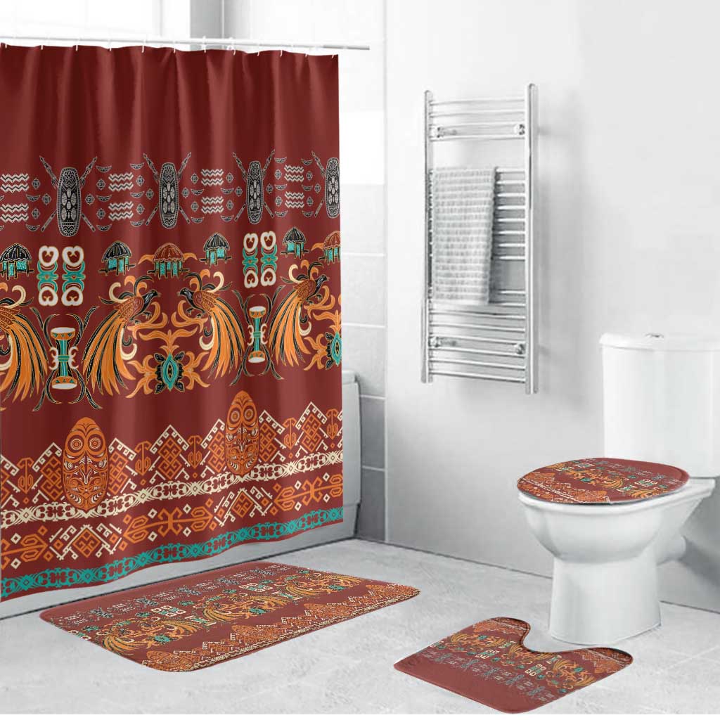 Oxblood Batik Papua-inspired Pattern Bathroom Set LT9 Bathroom Set (4 pcs) Red - Polynesian Pride