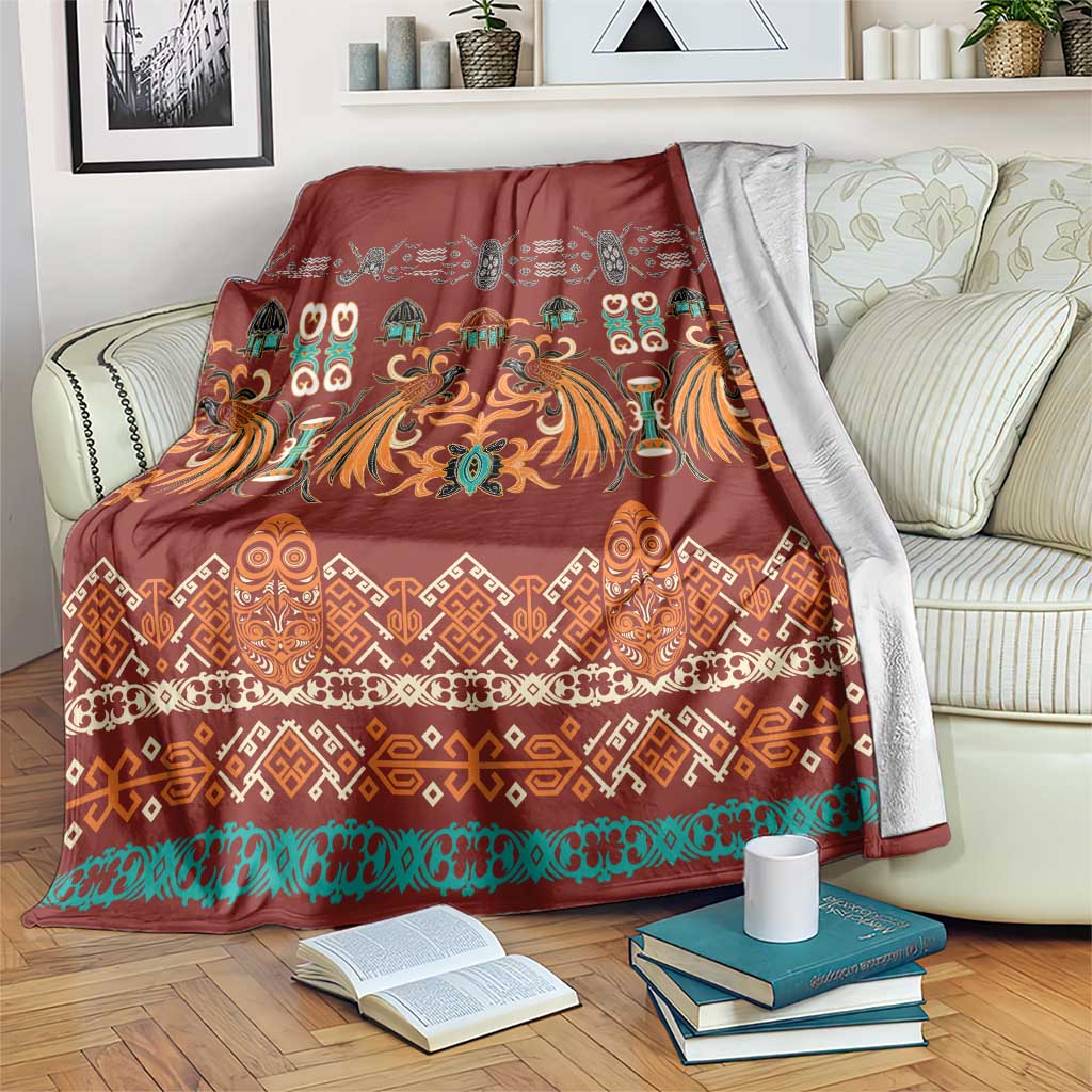 Oxblood Batik Papua-inspired Pattern Blanket LT9 Red - Polynesian Pride
