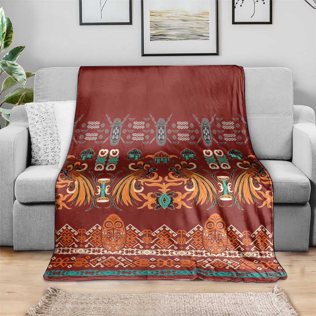 Oxblood Batik Papua-inspired Pattern Blanket LT9 - Polynesian Pride