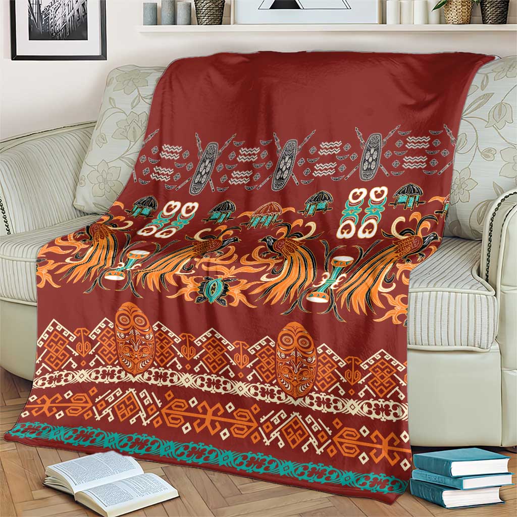 Oxblood Batik Papua-inspired Pattern Blanket LT9 - Polynesian Pride
