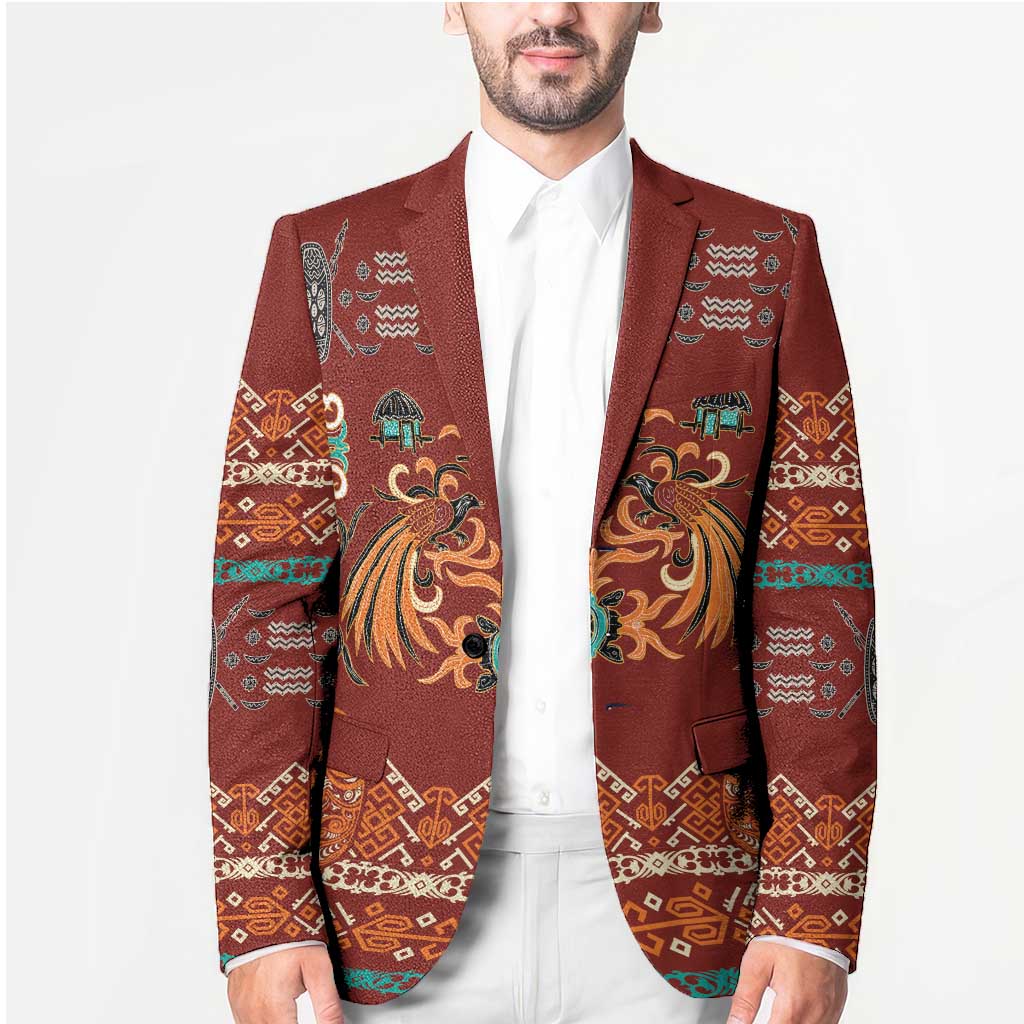 Oxblood Batik Papua-inspired Pattern Blazer LT9 - Polynesian Pride