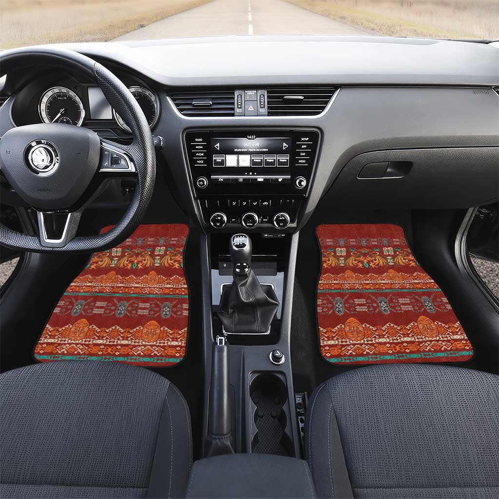 Oxblood Batik Papua-inspired Pattern Car Mats LT9 Set 2pcs - Front Red - Polynesian Pride