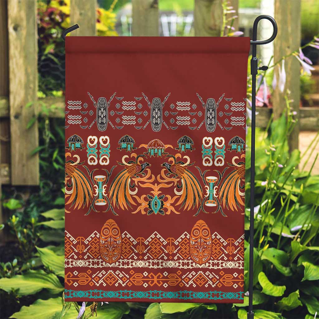 Oxblood Batik Papua-inspired Pattern Garden Flag LT9 Garden Flag Red - Polynesian Pride