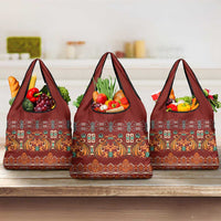Oxblood Batik Papua-inspired Pattern Grocery Bag LT9 3-pack One Size Red - Polynesian Pride