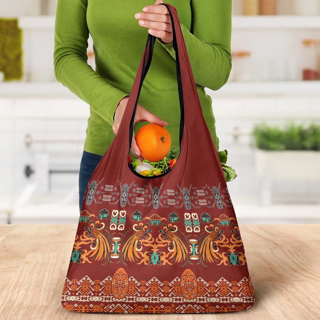 Oxblood Batik Papua-inspired Pattern Grocery Bag LT9 - Polynesian Pride