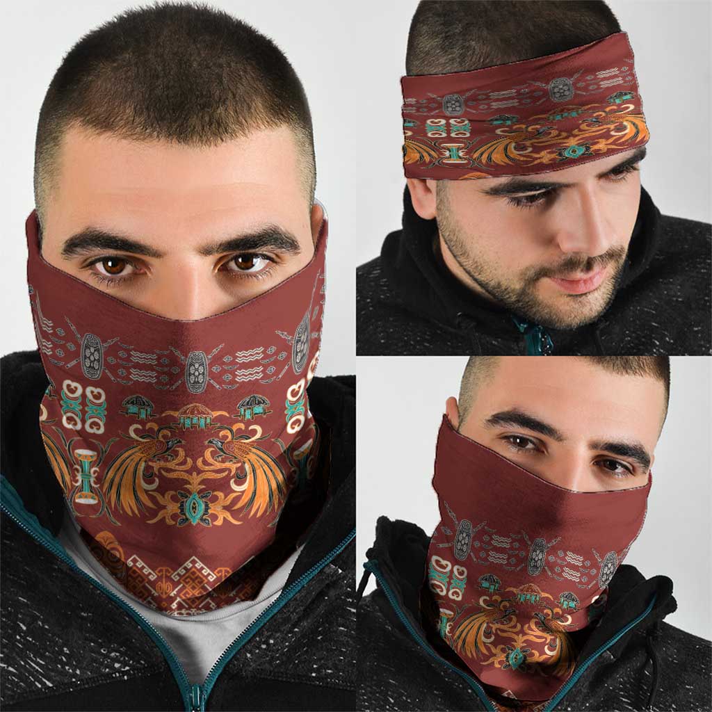 Oxblood Batik Papua-inspired Pattern Neck Gaiter LT9 - Polynesian Pride