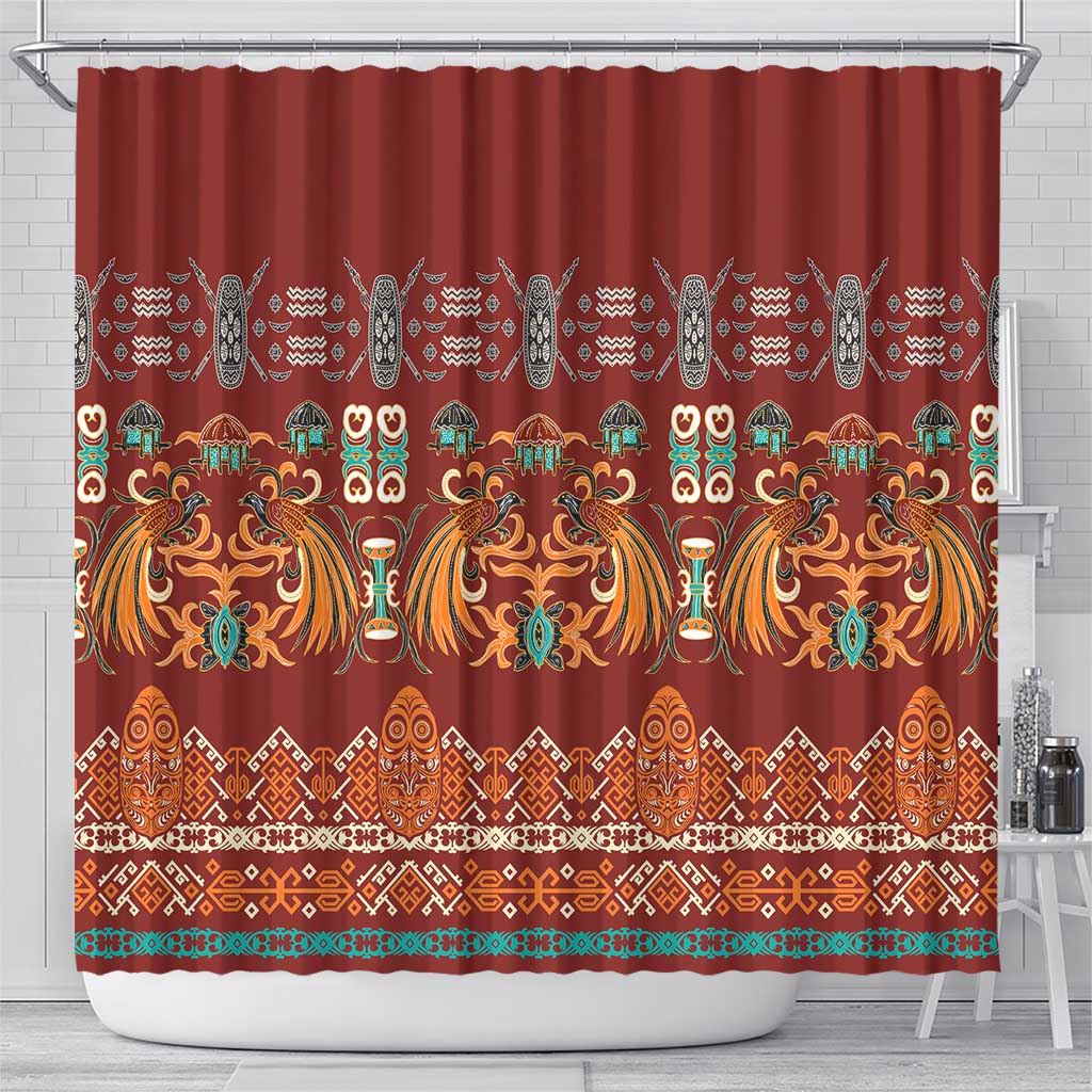 Oxblood Batik Papua-inspired Pattern Shower Curtain LT9 - Polynesian Pride