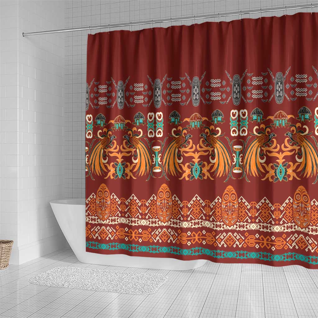 Oxblood Batik Papua-inspired Pattern Shower Curtain LT9 - Polynesian Pride