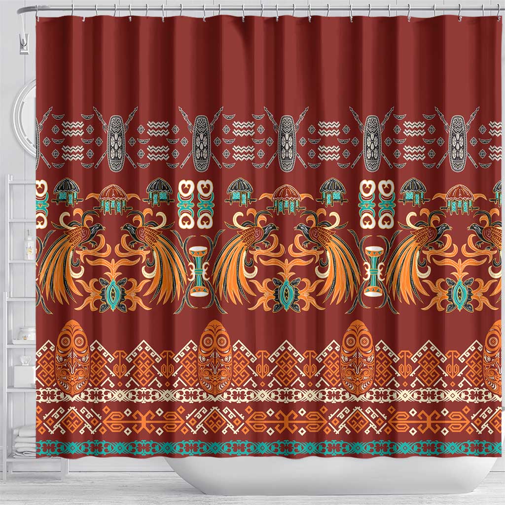 Oxblood Batik Papua-inspired Pattern Shower Curtain LT9 - Polynesian Pride