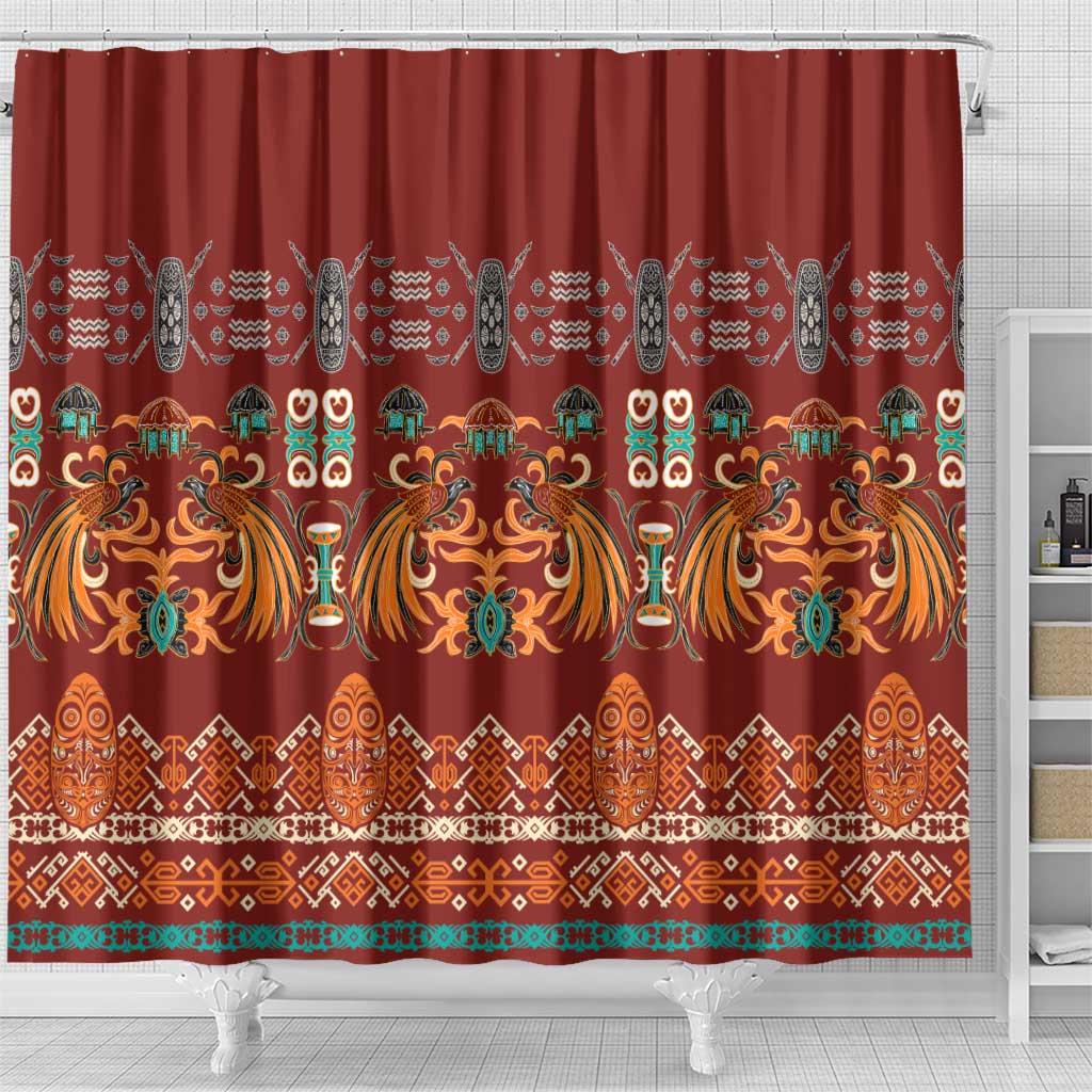 Oxblood Batik Papua-inspired Pattern Shower Curtain LT9 - Polynesian Pride