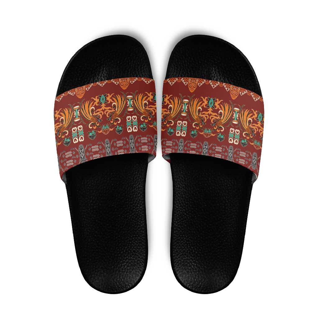 Oxblood Batik Papua-inspired Pattern Slide Sandals LT9 Red - Polynesian Pride