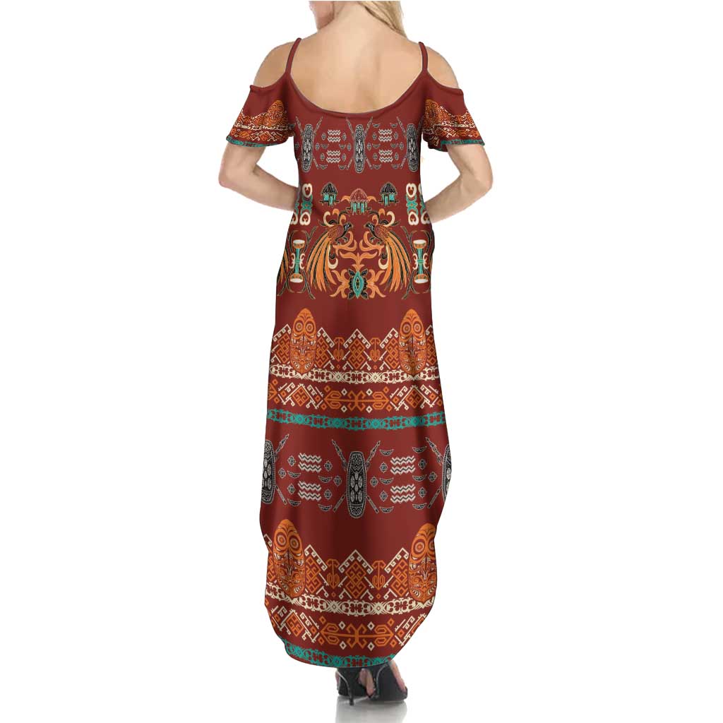 Oxblood Batik Papua-inspired Pattern Summer Maxi Dress LT9 - Polynesian Pride
