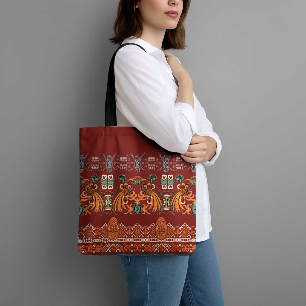 Oxblood Batik Papua-inspired Pattern Tote Bag LT9 - Polynesian Pride