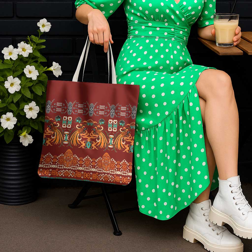 Oxblood Batik Papua-inspired Pattern Tote Bag LT9 - Polynesian Pride