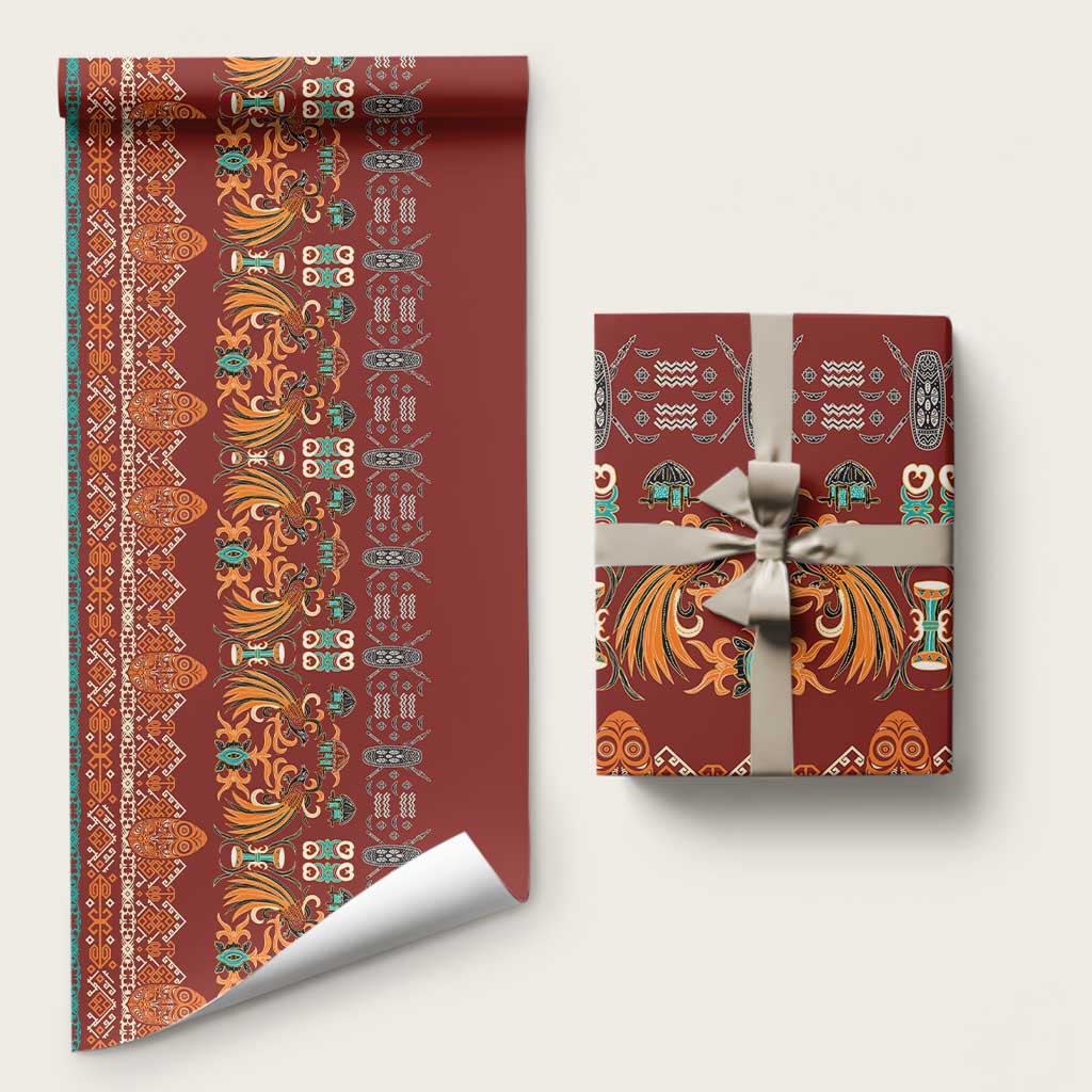 Oxblood Batik Papua-inspired Pattern Wrapping Paper LT9 58" × 23" Red - Polynesian Pride