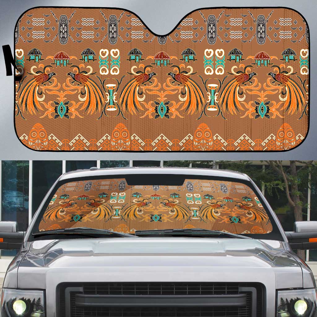 Terracotta Batik Papua-inspired Pattern Auto Sun Shade LT9 Gold - Polynesian Pride