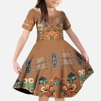 Terracotta Batik Papua-inspired Pattern Kid Short Sleeve Dress LT9 KID Gold - Polynesian Pride