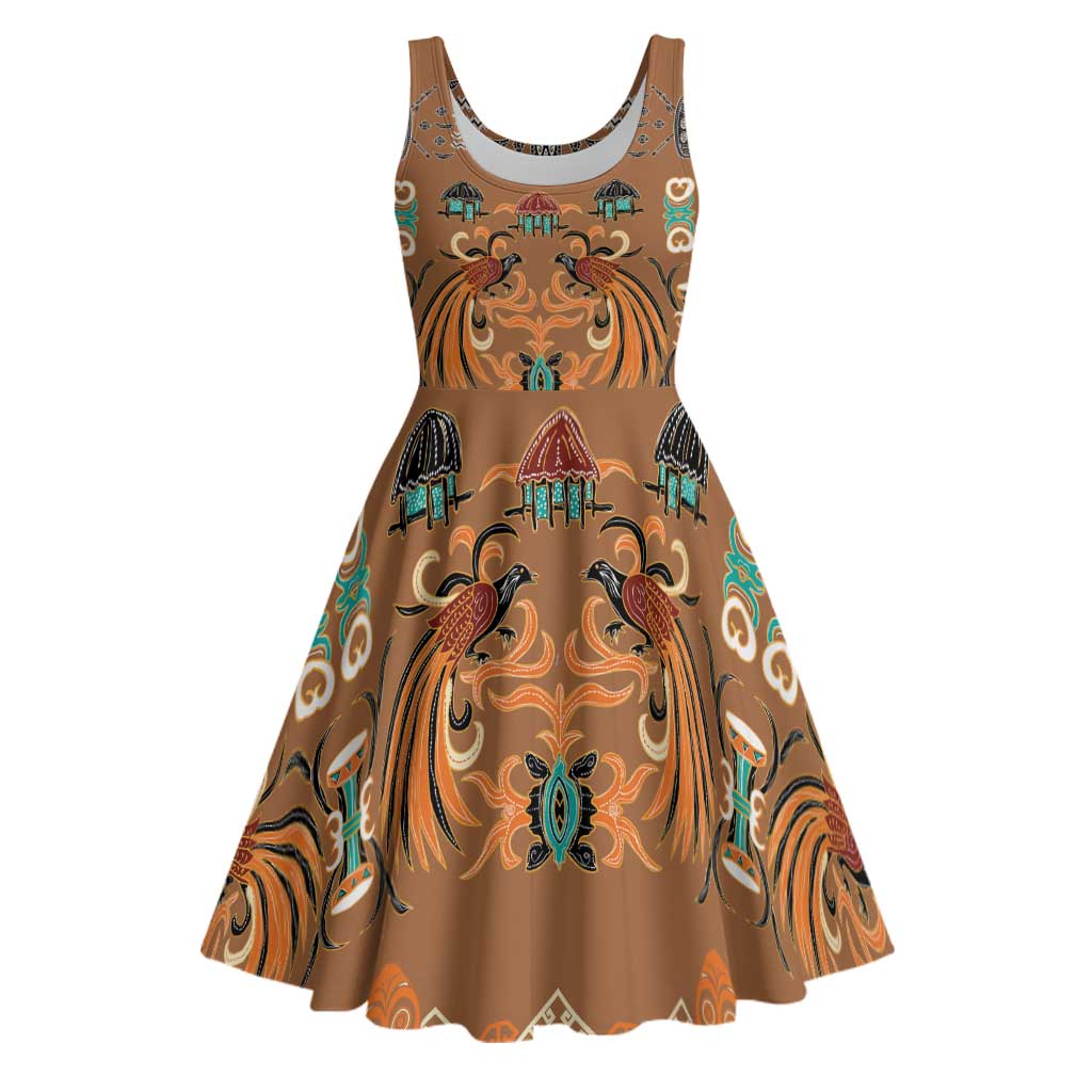 Terracotta Batik Papua-inspired Pattern Midi Dress LT9 Gold - Polynesian Pride