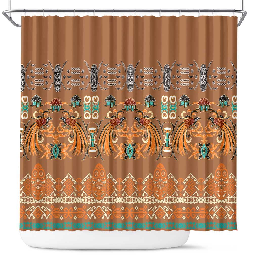 Terracotta Batik Papua-inspired Pattern Shower Curtain LT9 Gold - Polynesian Pride