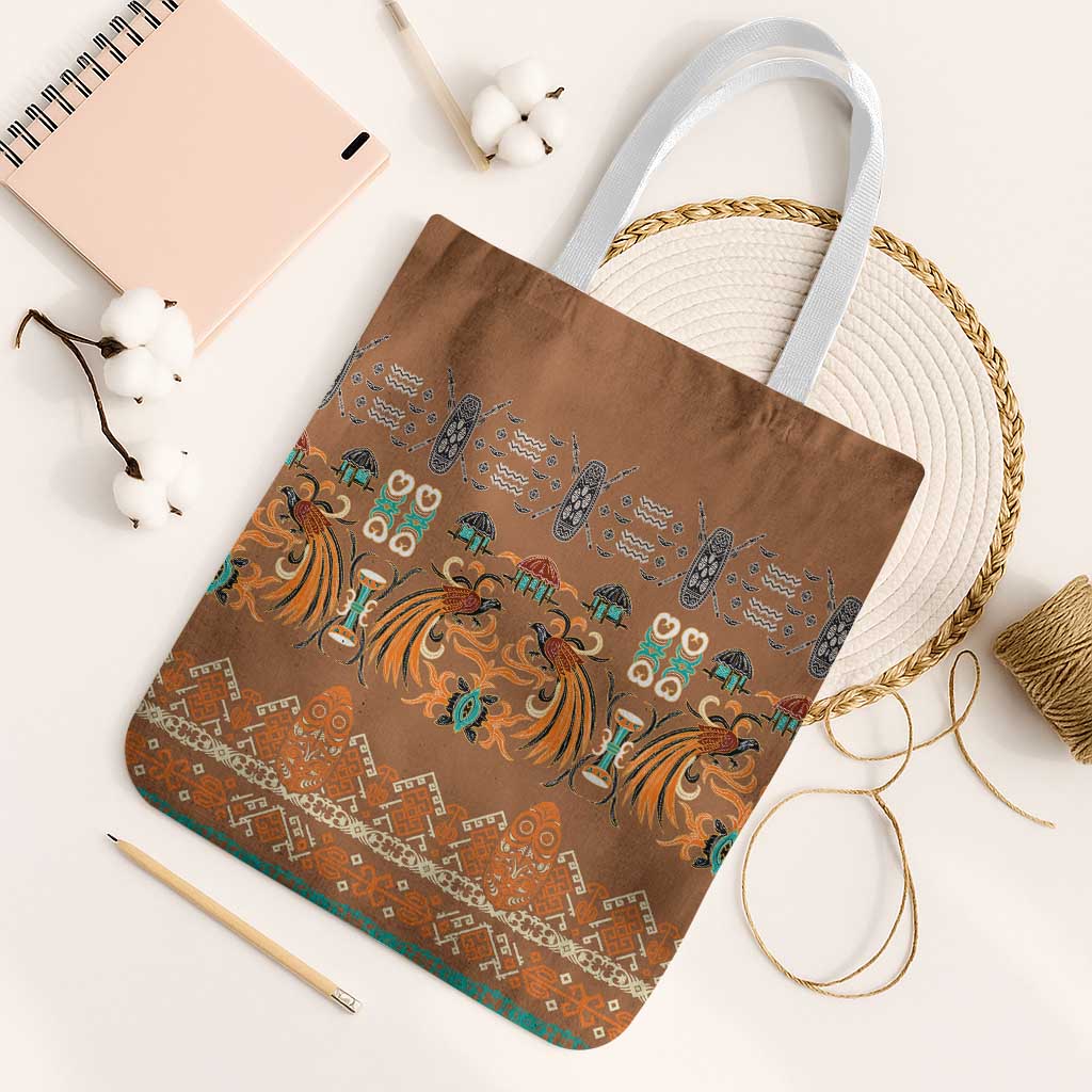 Terracotta Batik Papua-inspired Pattern Tote Bag LT9 White Strap One Size Gold - Polynesian Pride