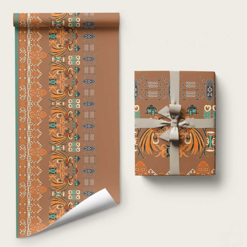 Terracotta Batik Papua-inspired Pattern Wrapping Paper LT9 58" × 23" Gold - Polynesian Pride