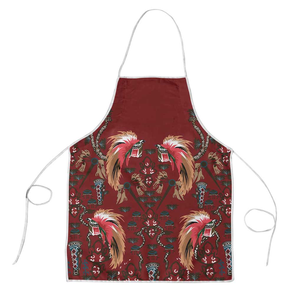 Oxblood Bird of Batik Papua Apron Exotic Natural Wealth of Papua LT9 Red - Polynesian Pride