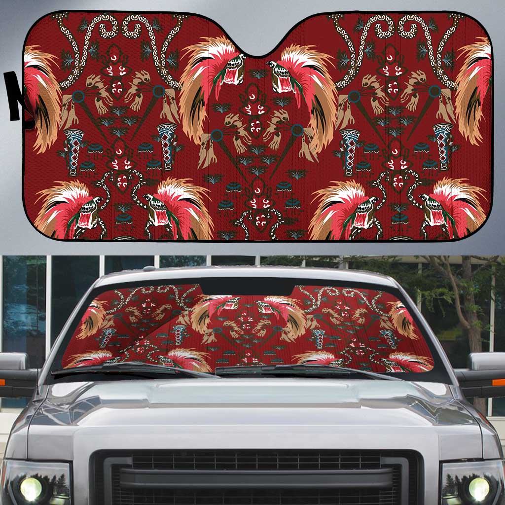 Oxblood Bird of Batik Papua Auto Sun Shade Exotic Natural Wealth of Papua LT9 Red - Polynesian Pride