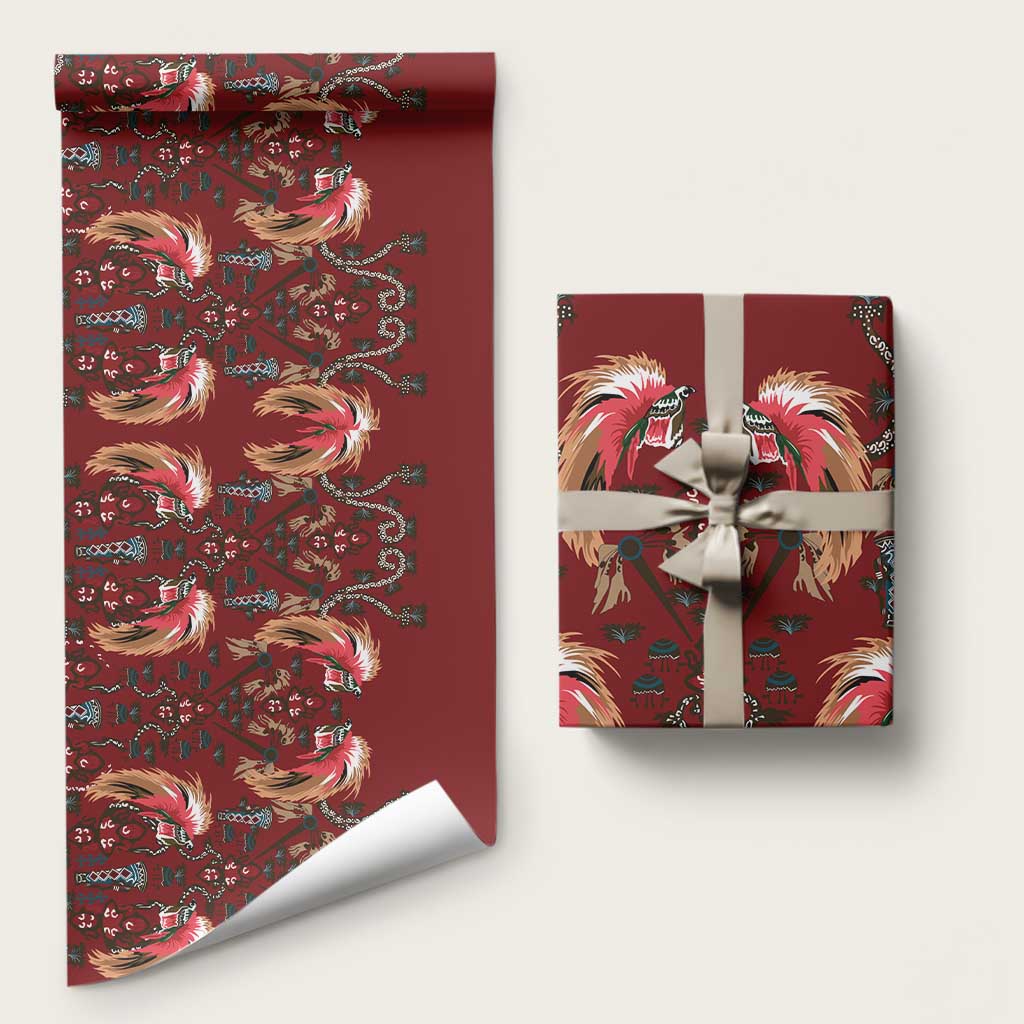 Oxblood Bird of Batik Papua Wrapping Paper Exotic Natural Wealth of Papua LT9 58" × 23" Red - Polynesian Pride