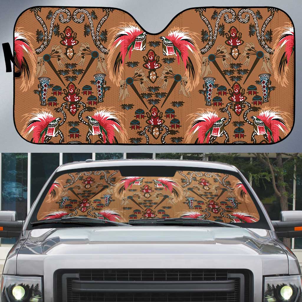 Terracotta Bird of Batik Papua Auto Sun Shade Exotic Natural Wealth of Papua LT9 Gold - Polynesian Pride