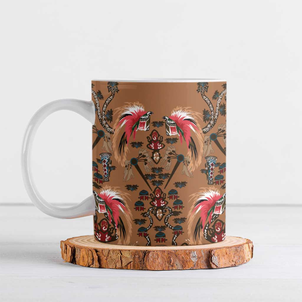 Terracotta Bird of Batik Papua Ceramic Mug Exotic Natural Wealth of Papua LT9 Gold - Polynesian Pride