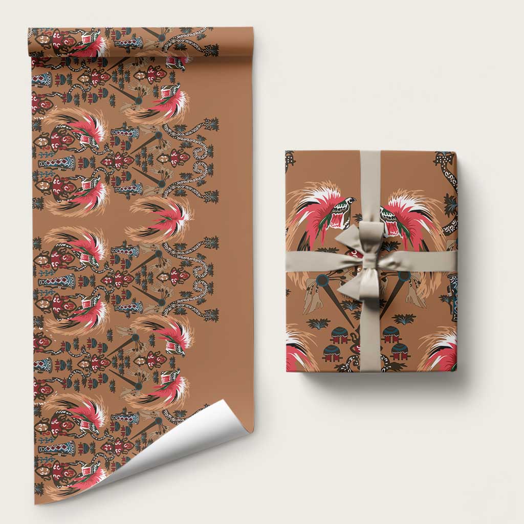Terracotta Bird of Batik Papua Wrapping Paper Exotic Natural Wealth of Papua LT9 58" × 23" Gold - Polynesian Pride
