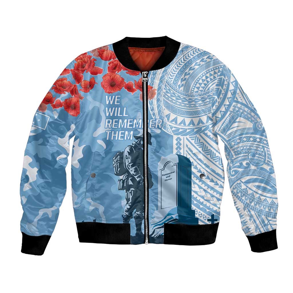 FSM Verterans Day Bomber Jacket Their Lives Your Freedom LT9 Unisex Blue - Polynesian Pride
