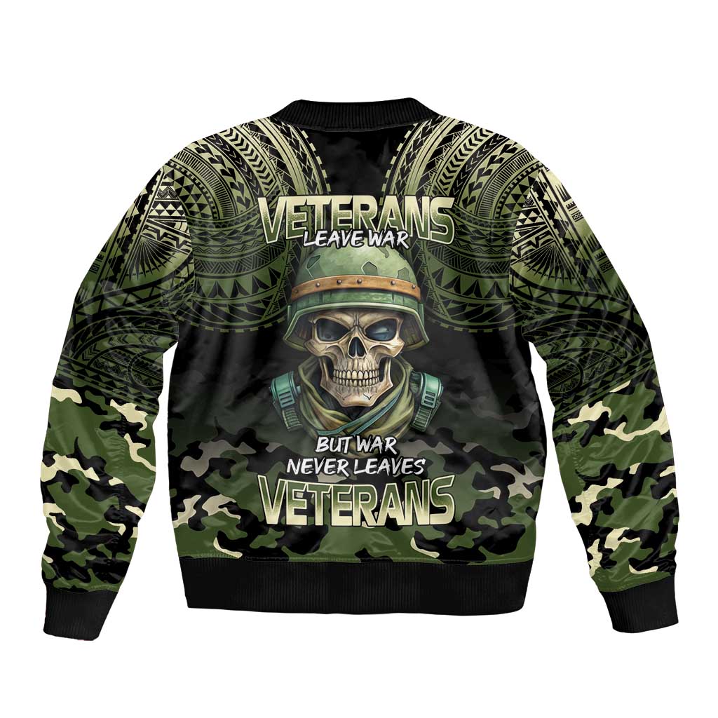 Veterans Day Bomber Jacket War Never Leaves A Veteran Proud Military LT9 - Polynesian Pride