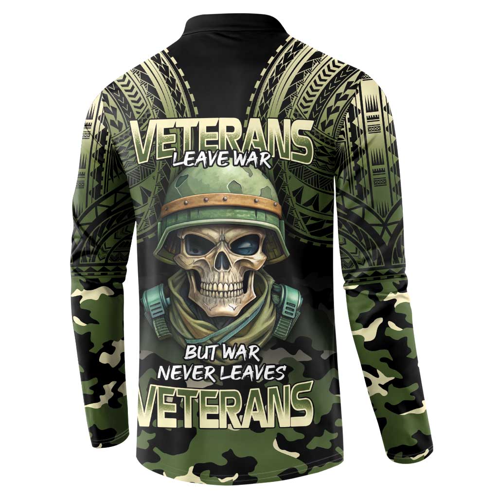 Veterans Day Button Sweatshirt War Never Leaves A Veteran Proud Military LT9 - Polynesian Pride