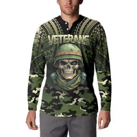 Veterans Day Button Sweatshirt War Never Leaves A Veteran Proud Military LT9 - Polynesian Pride