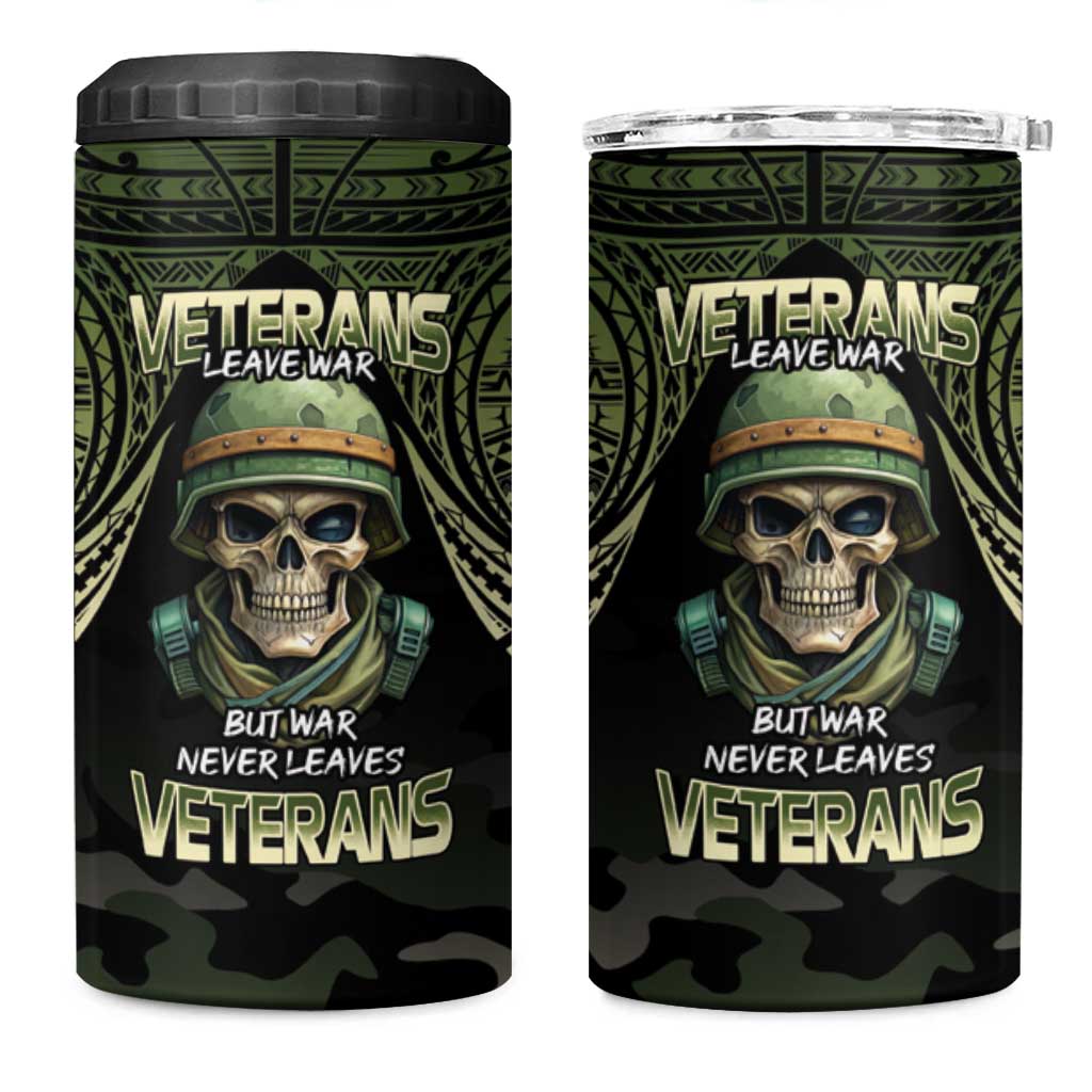 Veterans Day 4 in 1 Can Cooler Tumbler War Never Leaves A Veteran Proud Military LT9 One Size: 16 oz Black - Polynesian Pride