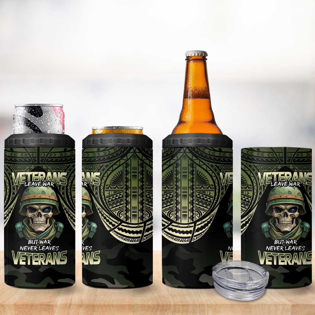 Veterans Day 4 in 1 Can Cooler Tumbler War Never Leaves A Veteran Proud Military LT9 - Polynesian Pride