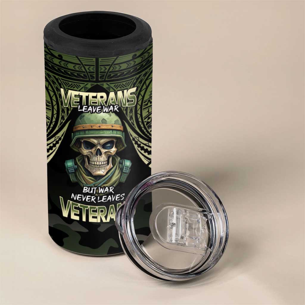 Veterans Day 4 in 1 Can Cooler Tumbler War Never Leaves A Veteran Proud Military LT9 - Polynesian Pride