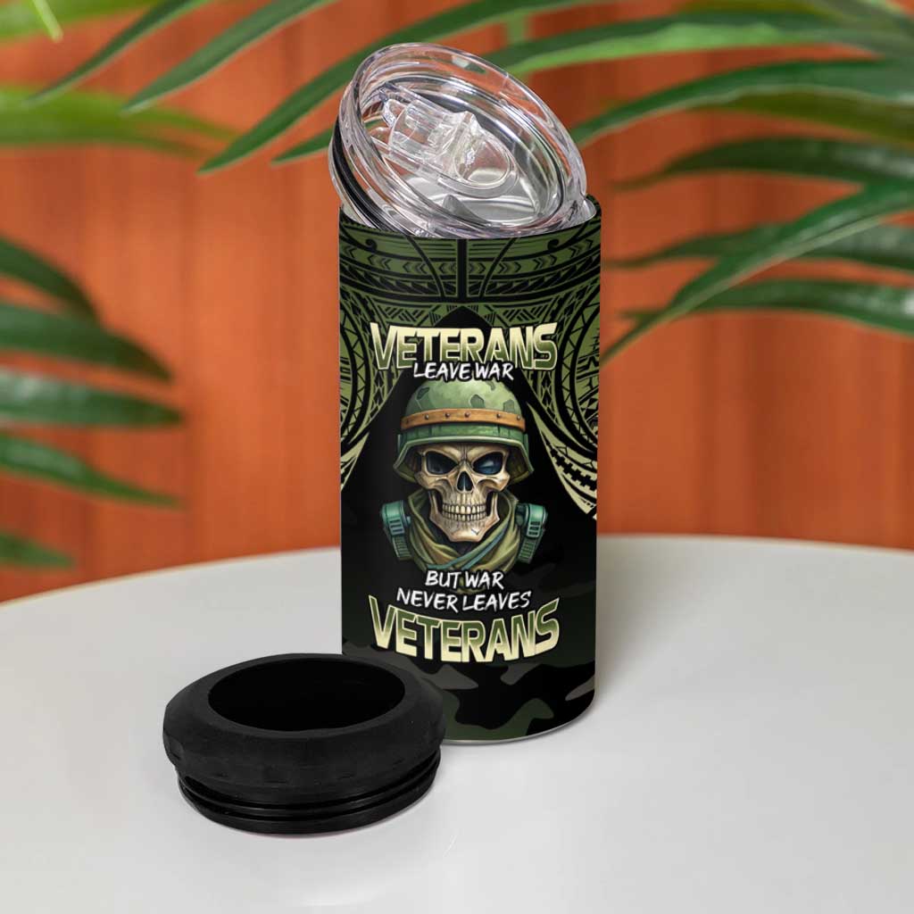 Veterans Day 4 in 1 Can Cooler Tumbler War Never Leaves A Veteran Proud Military LT9 - Polynesian Pride