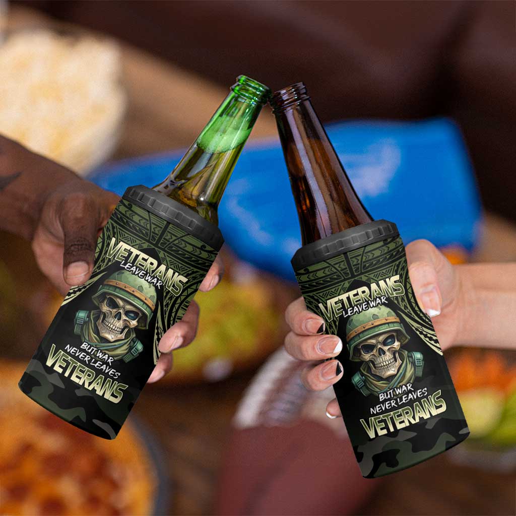 Veterans Day 4 in 1 Can Cooler Tumbler War Never Leaves A Veteran Proud Military LT9 - Polynesian Pride