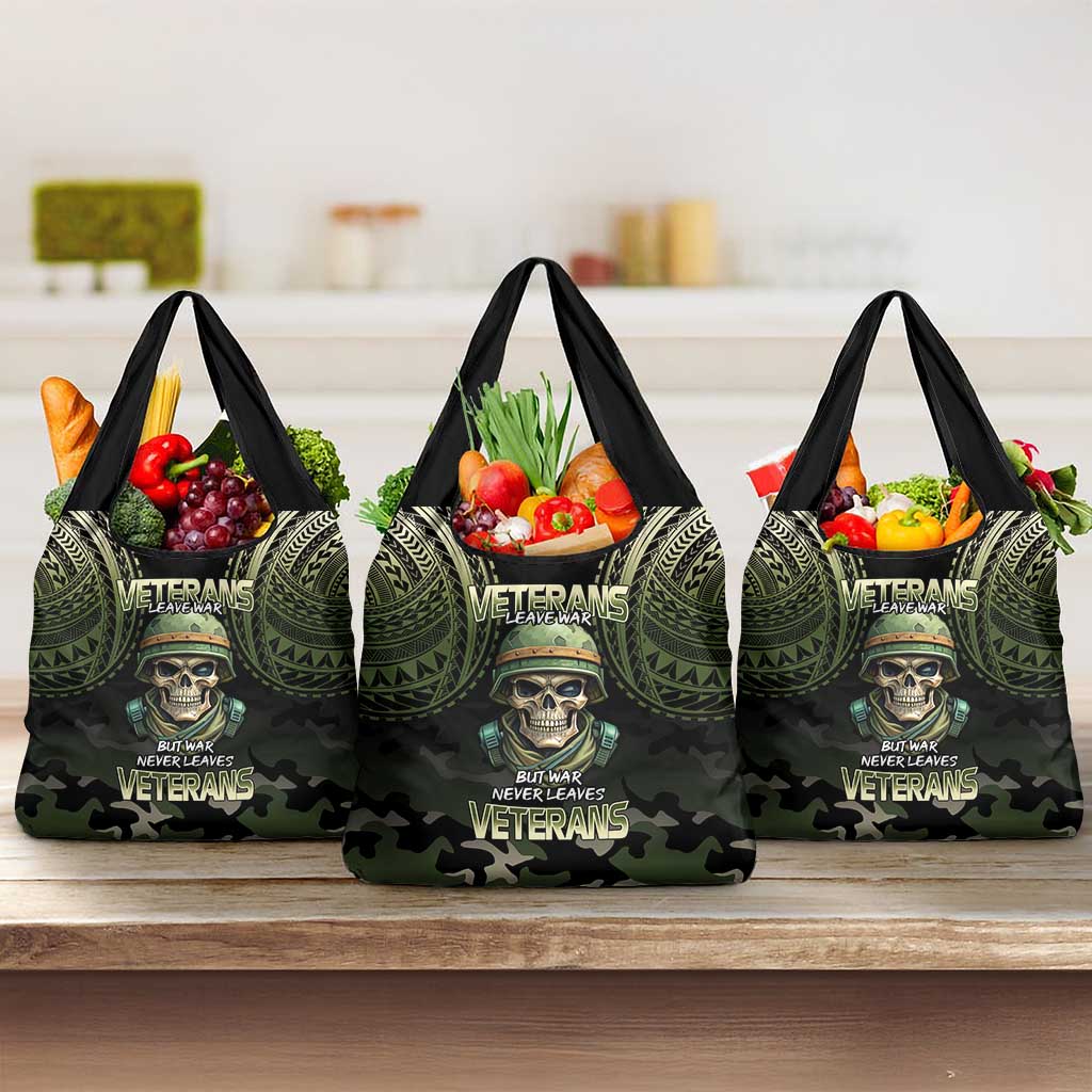 Veterans Day Grocery Bag War Never Leaves A Veteran Proud Military LT9 3-pack One Size Black - Polynesian Pride