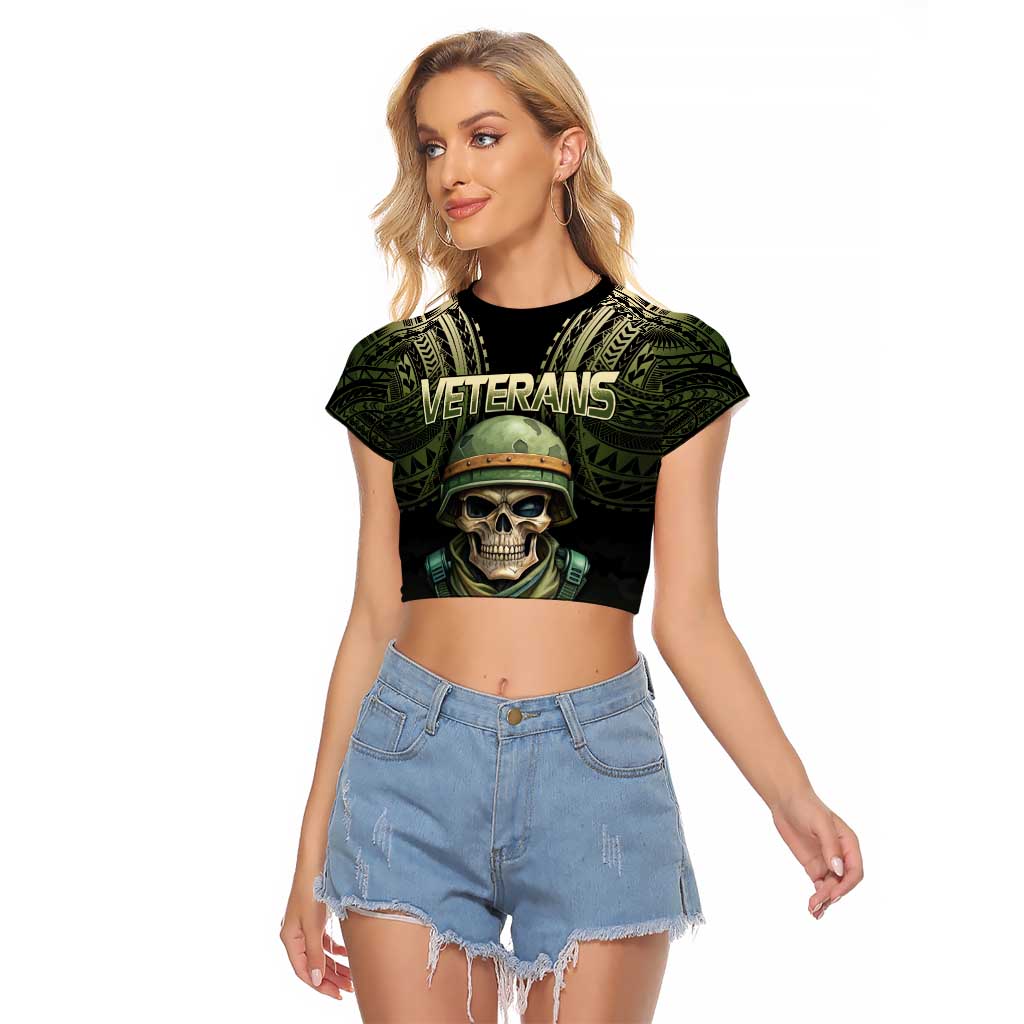 Veterans Day Raglan Cropped T Shirt War Never Leaves A Veteran Proud Military LT9 Female Black - Polynesian Pride