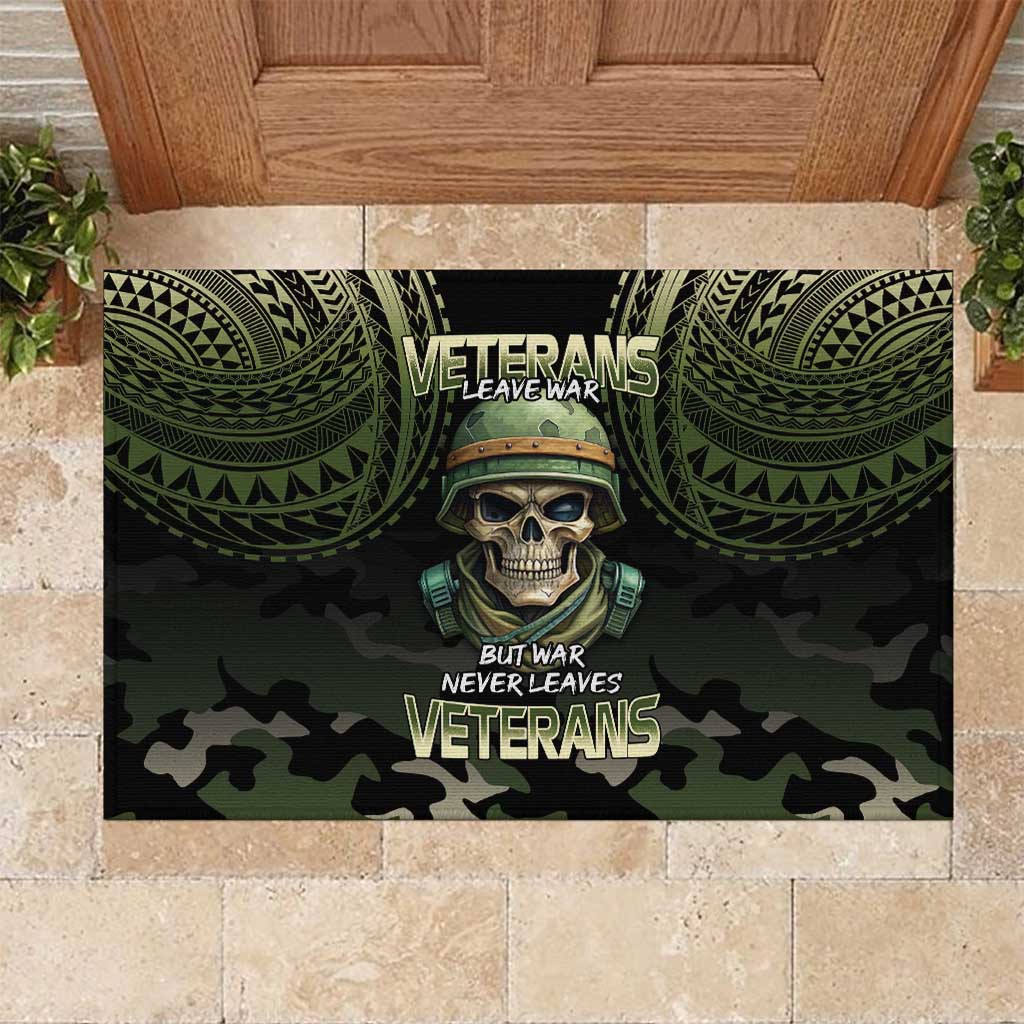 Veterans Day Rubber Doormat War Never Leaves A Veteran Proud Military LT9 Black - Polynesian Pride