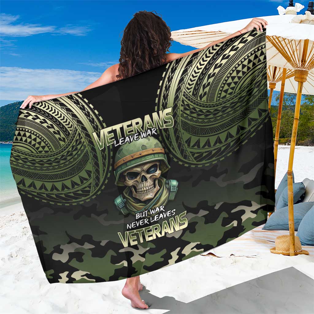 Veterans Day Sarong War Never Leaves A Veteran Proud Military LT9 One Size 44 x 66 inches Black - Polynesian Pride