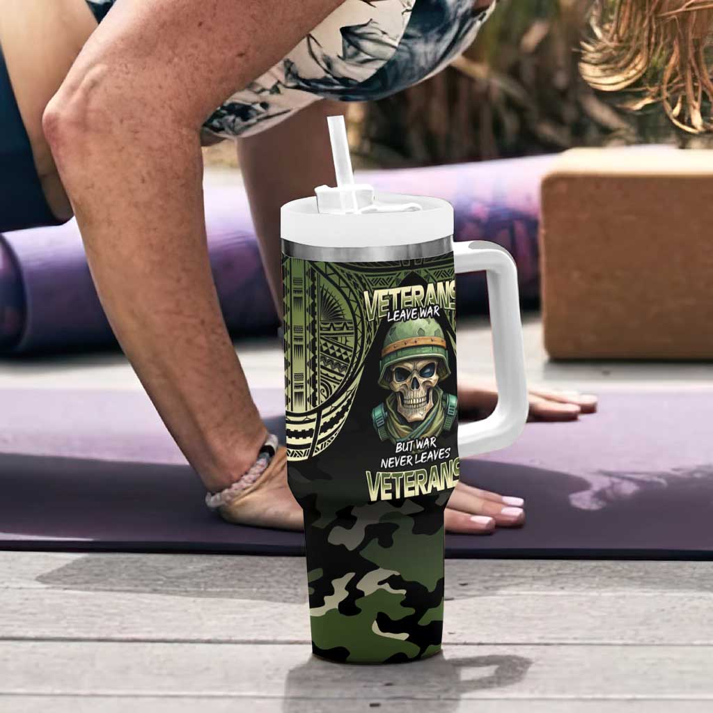 Veterans Day Tumbler With Handle War Never Leaves A Veteran Proud Military LT9 - Polynesian Pride
