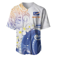 Marshall Islands Manit Day Baseball Jersey Plumeria and Polynesian Tribal LT9 White - Polynesian Pride