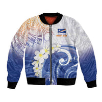 Marshall Islands Manit Day Bomber Jacket Plumeria and Polynesian Tribal LT9 Unisex White - Polynesian Pride
